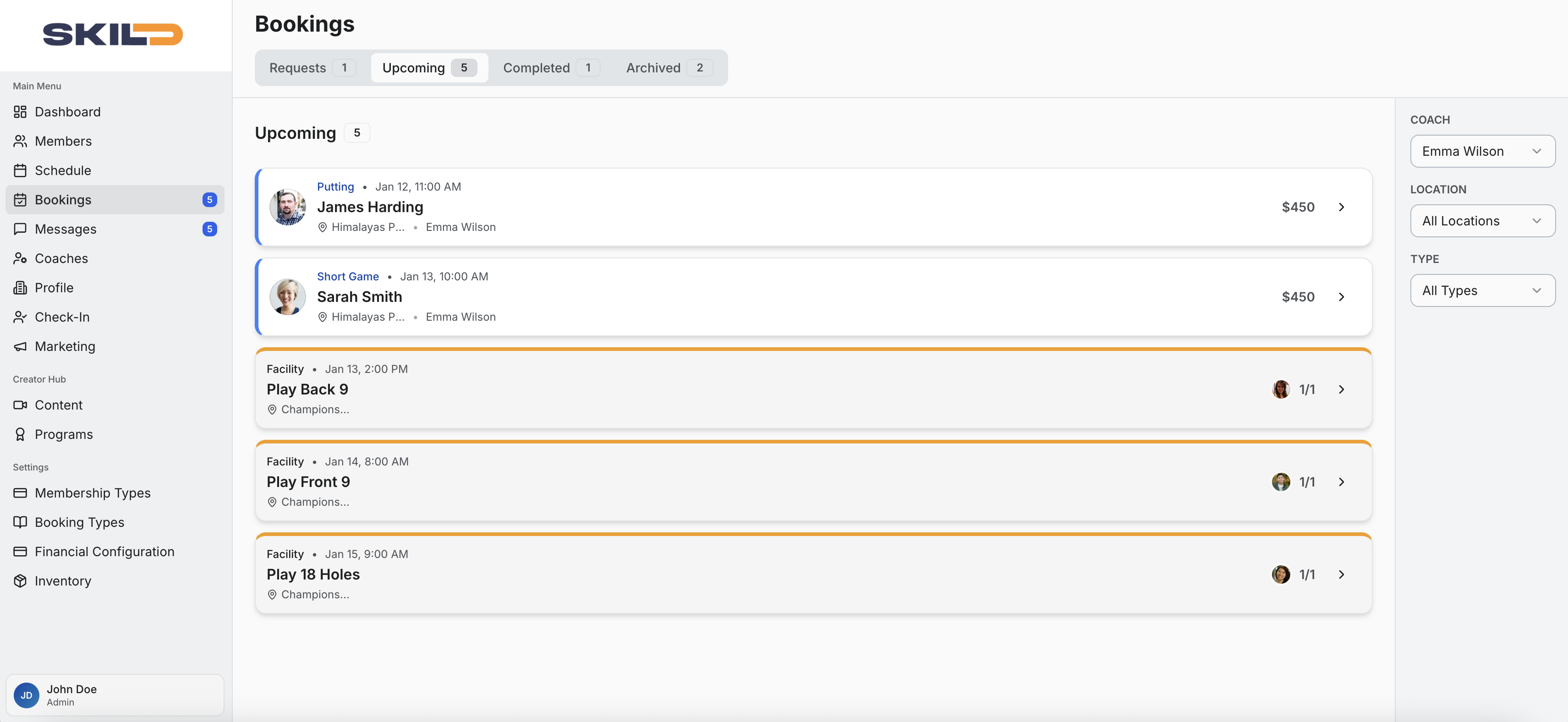 SKILD Bookings View